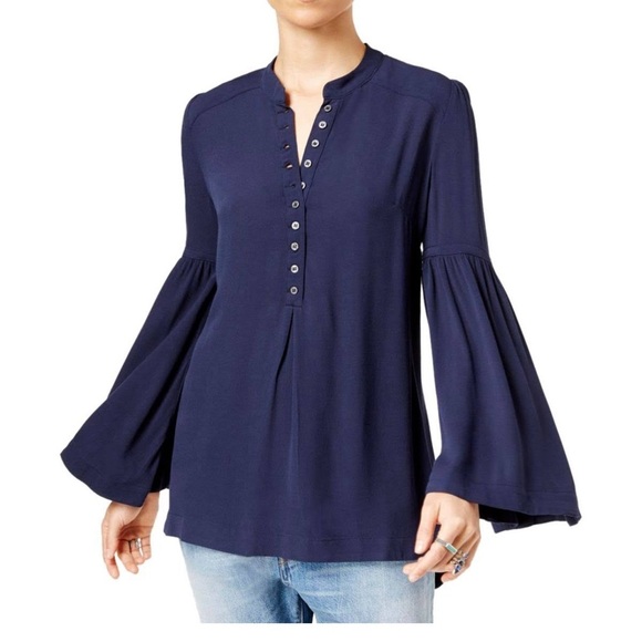 Free People Easy Girl Bell Sleeve Tunic Navy - Picture 1 of 10